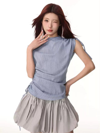Striped sleeveless drawstring  top