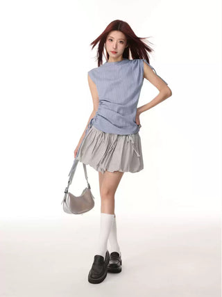 Striped sleeveless drawstring  top