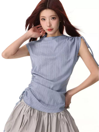 Striped sleeveless drawstring  top