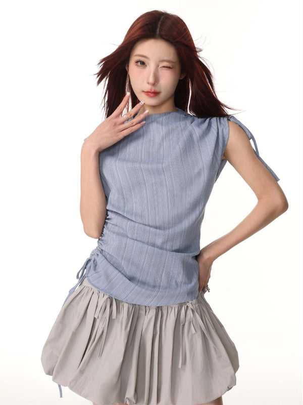 Striped sleeveless drawstring  top