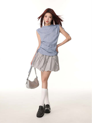 Striped sleeveless drawstring  top