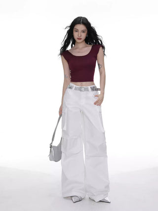 Slim square neck backless top with chest pad