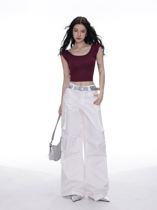 Slim square neck backless top with chest pad