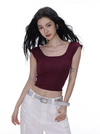 Slim square neck backless top with chest pad