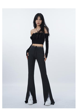 3D flower one-shoulder slim tube top