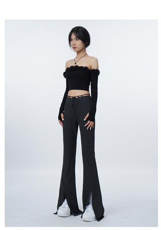 3D flower one-shoulder slim tube top