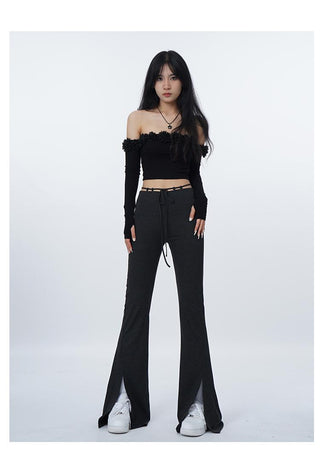 3D flower one-shoulder slim tube top