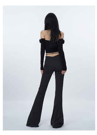 3D flower one-shoulder slim tube top