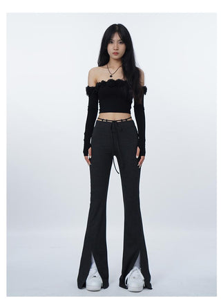 3D flower one-shoulder slim tube top