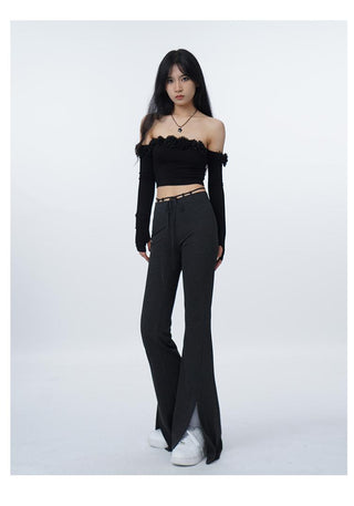 3D flower one-shoulder slim tube top