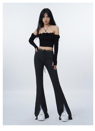 3D flower one-shoulder slim tube top