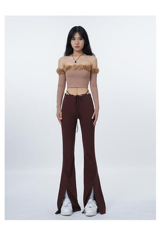 3D flower one-shoulder slim tube top
