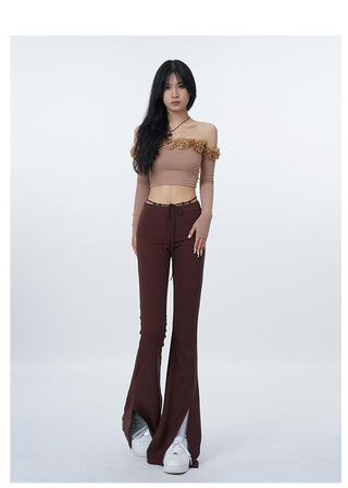 3D flower one-shoulder slim tube top