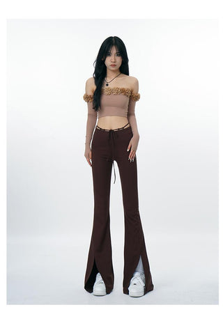 3D flower one-shoulder slim tube top
