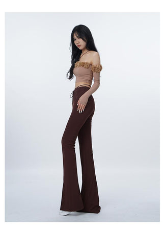 3D flower one-shoulder slim tube top