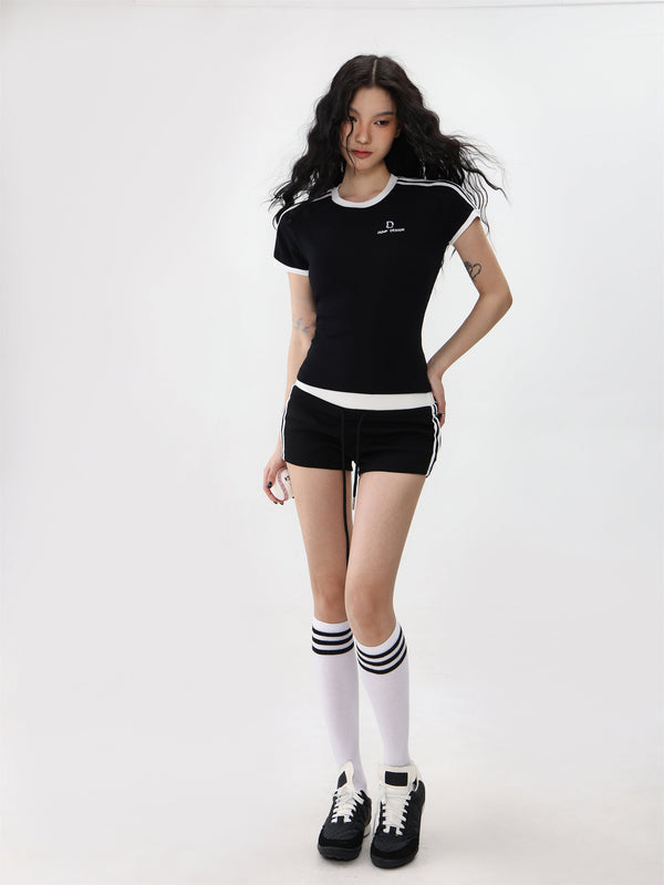 Contrast color slim sporty shorts