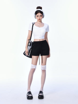High waist drawstring casual shorts