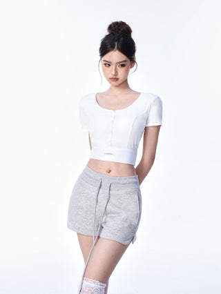 High waist drawstring casual shorts