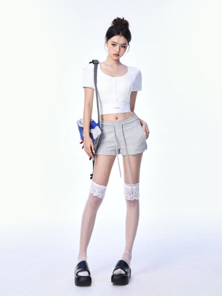 High waist drawstring casual shorts