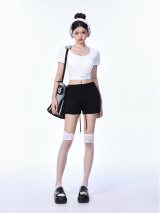High waist drawstring casual shorts