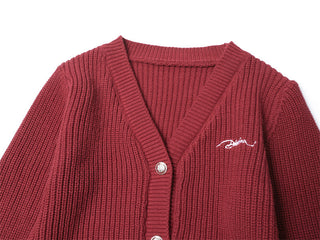 Red V-neck slim Waist Sweater and Plaid Skirt
