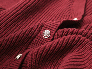 Red V-neck slim Waist Sweater and Plaid Skirt