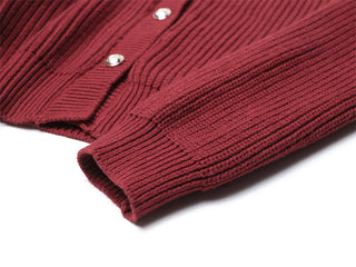 Red V-neck slim Waist Sweater and Plaid Skirt