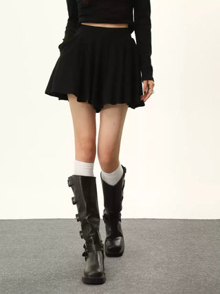 Long-sleeved irregular knitted sweater and High waist A-line skirt set