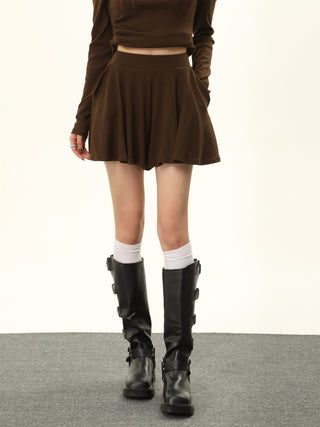 Long-sleeved irregular knitted sweater and High waist A-line skirt set