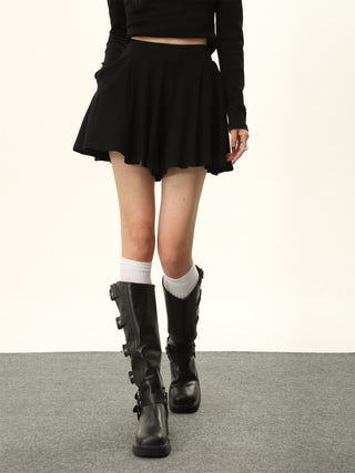 Long-sleeved irregular knitted sweater and High waist A-line skirt set
