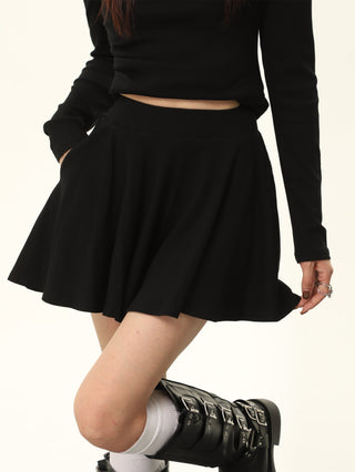 Long-sleeved irregular knitted sweater and High waist A-line skirt set