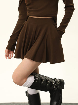 Long-sleeved irregular knitted sweater and High waist A-line skirt set