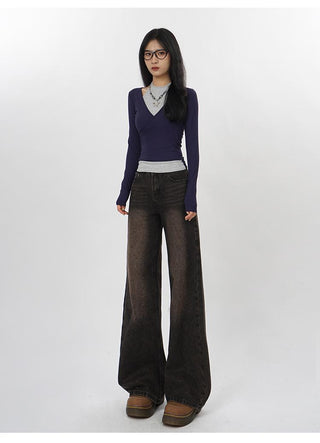 Slim halter neck fake two-piece top