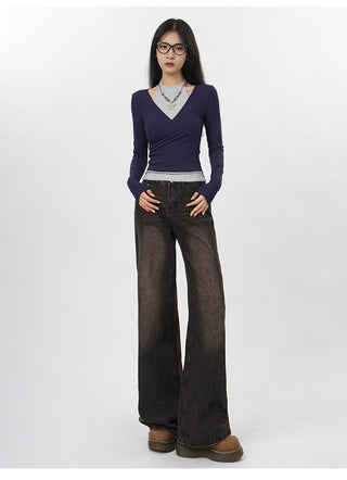 Slim halter neck fake two-piece top