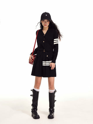 College style knitted cardigan and skirt suit
