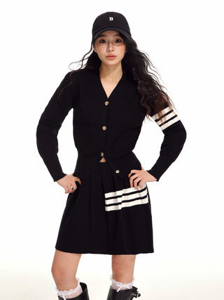College style knitted cardigan and skirt suit