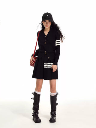 College style knitted cardigan and skirt suit
