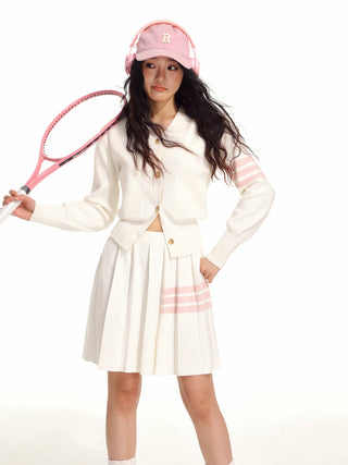 College style knitted cardigan and skirt suit