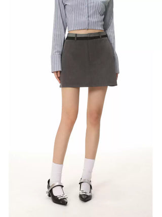 Long-sleeved stripped shirt and skirt two-piece suit