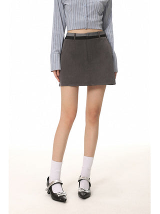 Long-sleeved stripped shirt and skirt two-piece suit