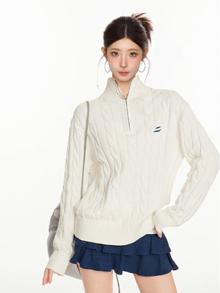 Quarter zip cable knit sweater