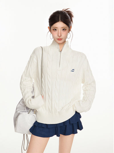 Quarter zip cable knit sweater