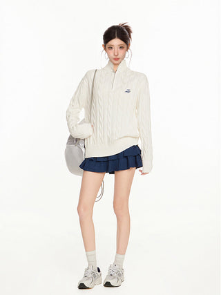 Quarter zip cable knit sweater