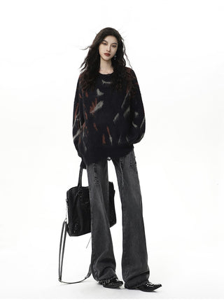 Graffiti Round Neck Loose Sweater