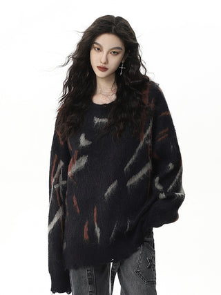 Graffiti Round Neck Loose Sweater