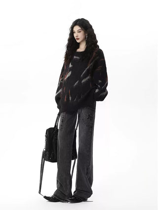 Graffiti Round Neck Loose Sweater