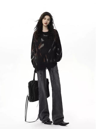 Graffiti Round Neck Loose Sweater