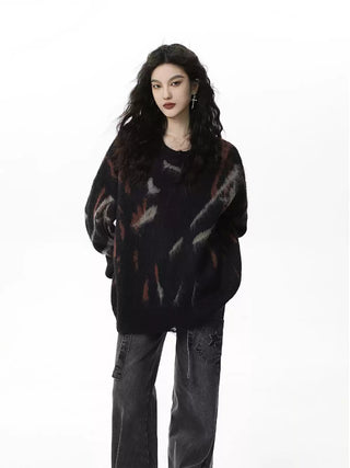 Graffiti Round Neck Loose Sweater