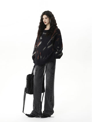 Graffiti Round Neck Loose Sweater
