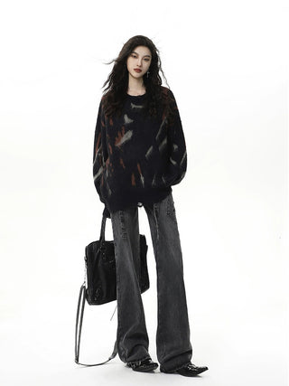 Graffiti Round Neck Loose Sweater